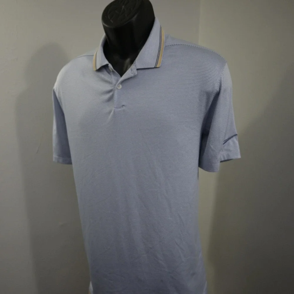 Nike Golf Polo Men M Blue Striped Dri-Fit Short Sleeve Athletic Shirt